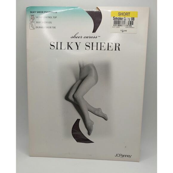 VINTAGE Jc Penny Pantyhose Hosiery Sheer Caress Silky Sheer Smokey Grey Short - Picture 1 of 2